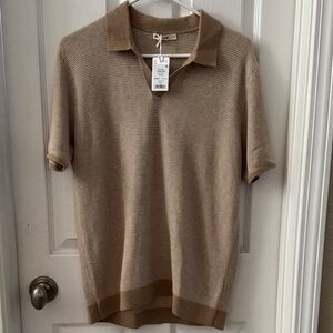 Marine Layer Tan Sweater Polo Shirt